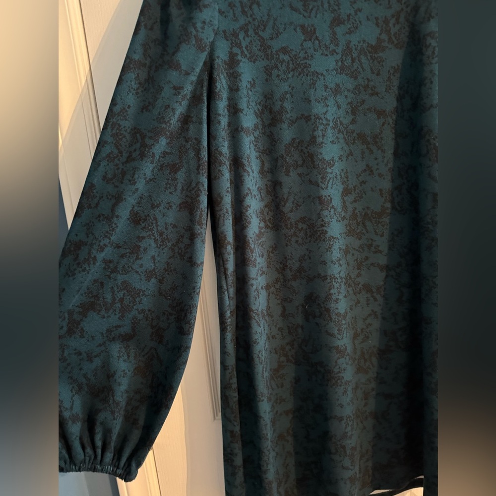 Nine West Teal Patterned Long Sleeve Dress - Picture 2 of 5